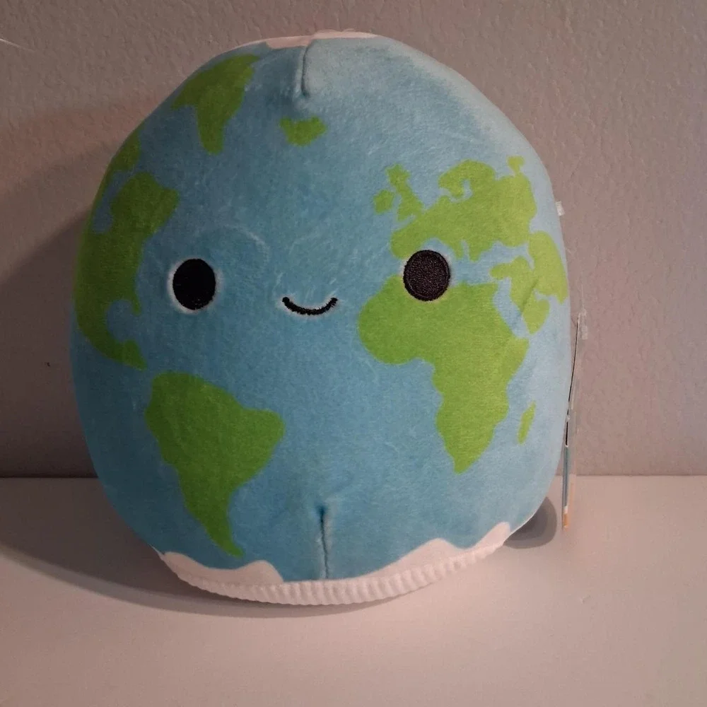 Squishmallows Dog toy Earth plush toy with green landmasses